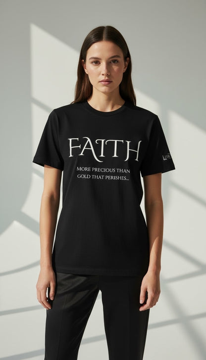 Black FAITH Tee  “More Precious Than Gold That Perishes…” Prominent 3 G