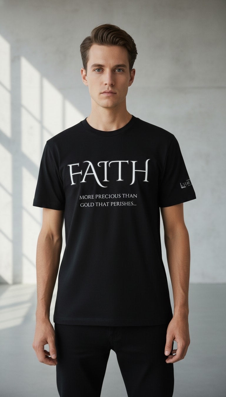 Black FAITH Tee  “More Precious Than Gold That Perishes…” Prominent 3 G