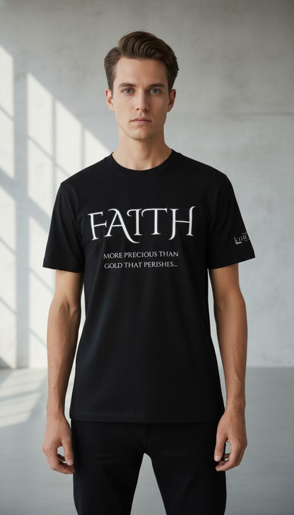 Black FAITH Tee  “More Precious Than Gold That Perishes…” Prominent 3 G