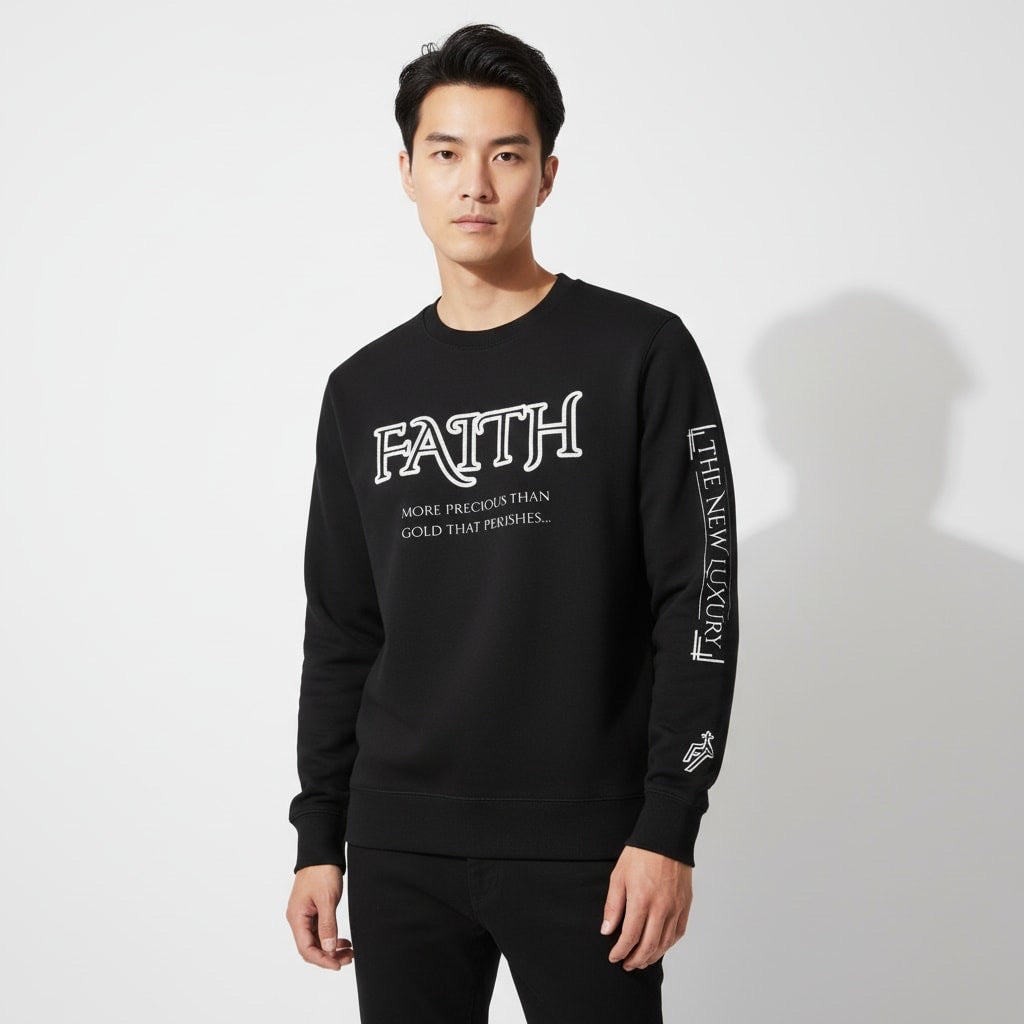 Black FAITH Sweatshirt “More Precious Than Gold That Perishes…” Prominent 3 G